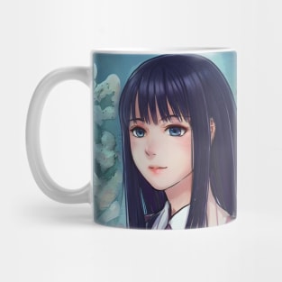 Sad anime girl with black hair Mug